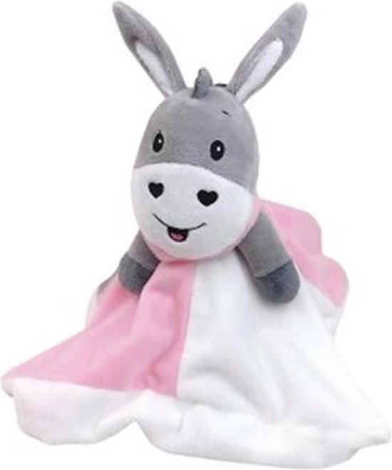 Happy People Knuffeldoekje Ezel 28 Cm Wit/roze/grijs van Merkloos