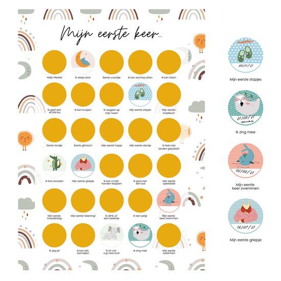 Happy Walls - 30 Baby Mijlpalen Krasposter Unisex - Baby's Eerste Jaar - Babyshower Cadeau Meisje en Jongen - Kraamcadeau 0 tot 1 Jaar - A2 formaat (42 x 59,4 cm) van Happy Walls