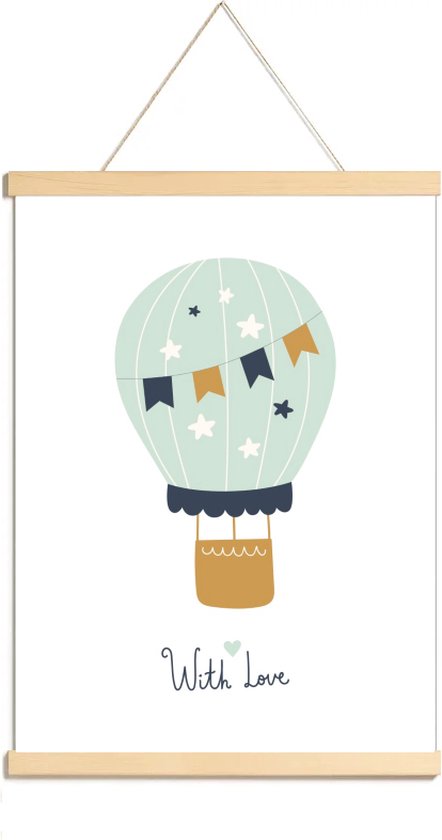 Happy Walls - Babykamer Poster Canvas - Blauwe Luchtballon - A3 van Happy Walls
