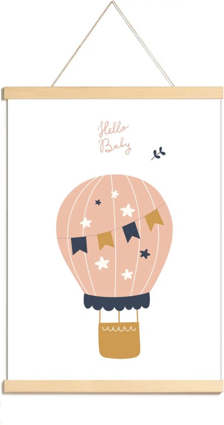 Happy Walls - Babykamer Poster Canvas - Roze Luchtballon - A3 van Happy Walls