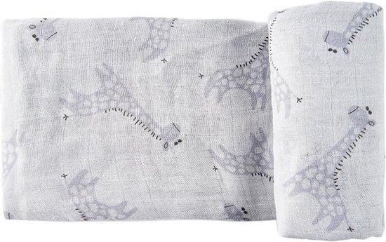 HappyBear - Swaddle Hydrofiele Doek - Blue Giraffe - Extra groot - 120cm - Inbakerdoek - 100% zachte tweelaags katoenen mousseline van HappyBear