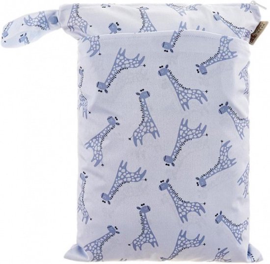 HappyBear - Wetbag - Blue Giraffe| Luiertas - Twee waterdichte vakken - Met ophanglus van HappyBear