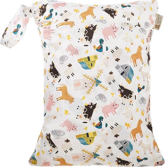 HappyBear Wetbag - Boerderij | Waterdichte opbergtas - luiers - 2 vakken - 30cm x 40cm van HappyBear
