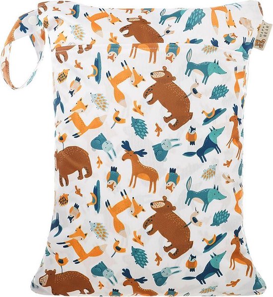 HappyBear Wetbag - Bosdieren | Waterdichte opbergtas - luiers - 2 vakken - 30cm x 40cm van HappyBear