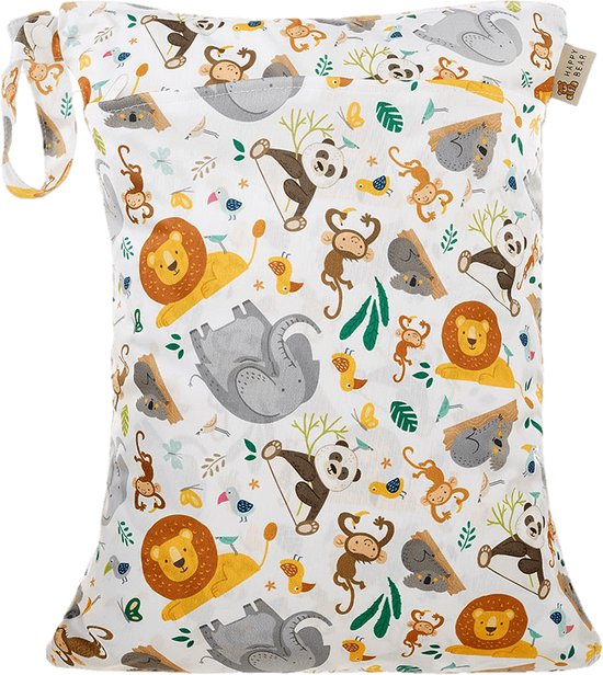 HappyBear Wetbag - Wilde Dieren | Waterdichte opbergtas - luiers - 2 vakken - 30cm x 40cm van HappyBear