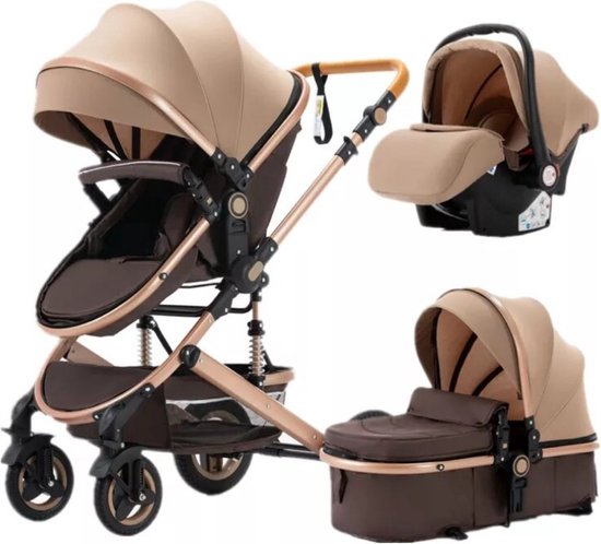 Happyment 3 in 1 Kinderwagen - Buggy - Wandelwagen Baby - Reisbuggy - Reis Buggy - Plooibuggy - Beige van Happyment