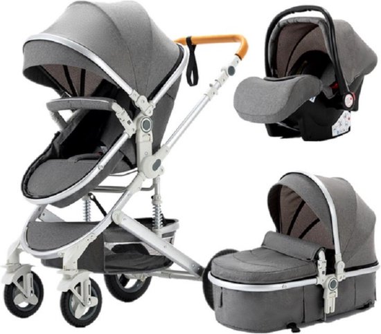 Happyment 3 in 1 Kinderwagen - Buggy - Wandelwagen Baby - Reisbuggy - Reis Buggy - Plooibuggy - Grijs van Happyment