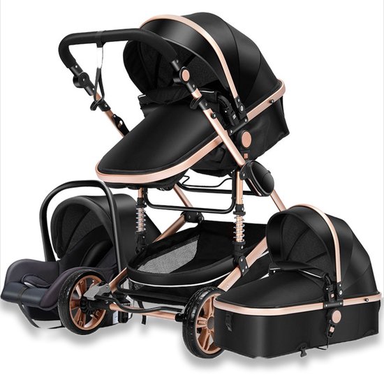 Happyment® kinderwagen 3 in 1 - Met stoel & wieg - Wandelwagen - Zwart van Happyment