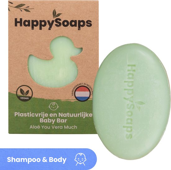HappySoaps Baby en Kids Shampoo Bar & Body Wash Bar - Aloë You Vera Much - Zacht & Verzorgend - 100% Natuurlijk, Plasticvrij en Vegan - 80 Gram van HappySoaps