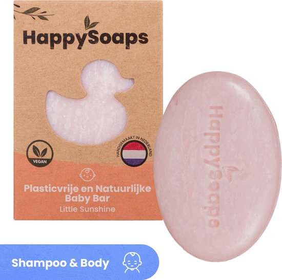 HappySoaps Baby en Kids Shampoo Bar & Body Wash Bar - Little Sunshine - Zacht & Verzorgend - 100% Natuurlijk, Plasticvrij en Vegan - 80 Gram van HappySoaps
