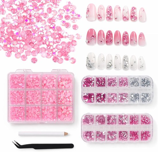 Harssteentjes 2-4 mm - Roze edelstenen - Gemengde kleuren - Voor nagelkunst en kledingdecoratie - ShopVlot