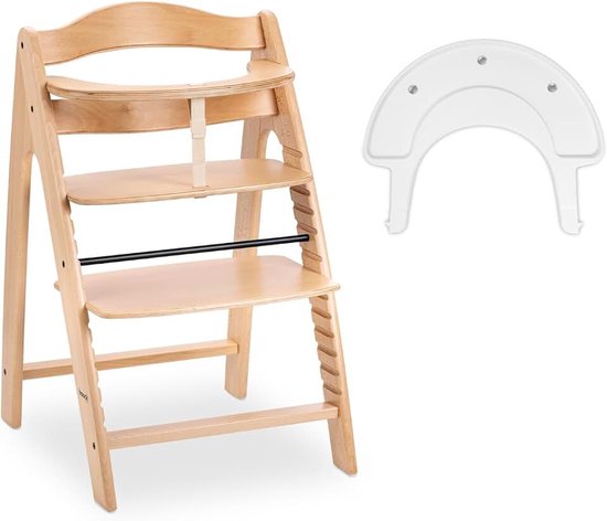 Hauck Arketa N Play, Beech - Groeiende Houten Kinderstoel met Speelblad (zonder Speelaccessoire), 5-puntsgordel, Stapgordel & Beugel - Vanaf 6 mnd tot 130 kg - Verstelbaar