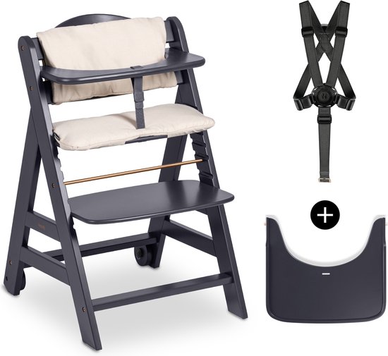 Hauck Beta+ kinderstoelset - FSC®-gecertificeerd - Hout - inclusief wielen en houten tafel - Dark Grey van Hauck