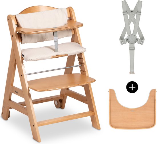 Hauck Beta+ kinderstoelset - FSC®-gecertificeerd – Hout - inclusief wielen en houten tafel - Natural van Merkloos