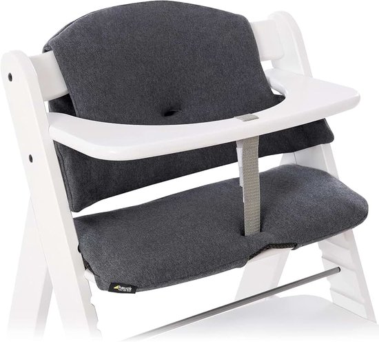 Hauck Highchair Pad Select, Jersey Charcoal - Stoelkussen voor Alpha+, Beta+ & Arketa Houten Kinderstoel (6–36 mnd), Met Antislip, Dubbele Voering & Eenvoudige Bevestiging