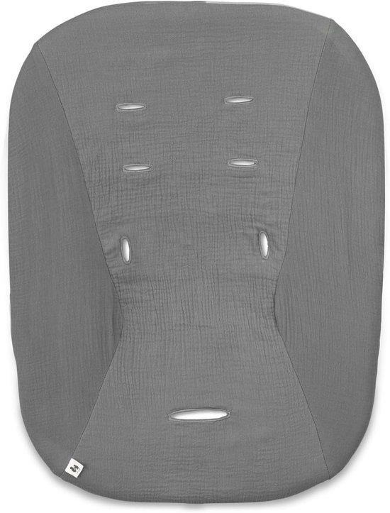 hauck Schonbezug Voor babywipstoeltje, Dark Grey - Compatibel Met Highchair Bouncer En Eco Musselin Katoen Met Elastiek En Openingen Voor 5 Punt Gordel Wasbaar Op 60°