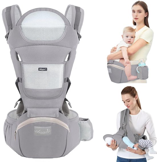 HAUSS SPOLE Ergonomische Draagzak - Design buikdrager - Baby Buikdrager Met Ergonomische Steun-Voor Dagelijks Gebruik En Reizen-Verstelbaar Voor 3-20kg-100% Katoen-Grijs van Merkloos