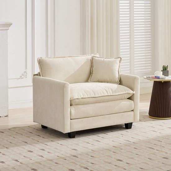 HAUSS SPOLE Fauteuil - 1-Zits Cloud Stoel - Met Armleuningen En Rugkussen - Voor Woonkamer, Slaapkamer En Appartement - Chenille Stof Beige