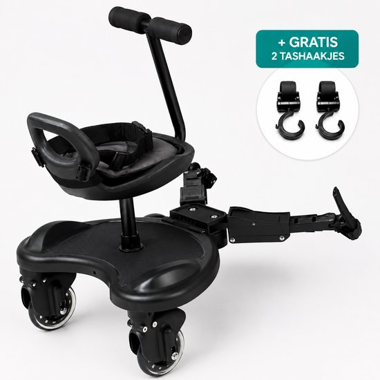 Havasta Universeel Meerijdplankje incl. 2 Gratis Tashaakjes – Geschikt voor Kinderwagen & Buggy – Meerijdplank met Zitje en Handgreep – Verstelbaar Wandelwagen Plankje van Merkloos