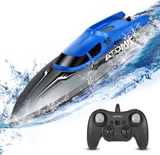 HAWX Bestuurbare Boot - RC Boot - 45KM/U - Speedboot - Bereik van 150M - Speelgoed vanaf 5 jaar - voor Jongens en Volwassenen - Incl. 2 Batterijen - Blauw van Merkloos