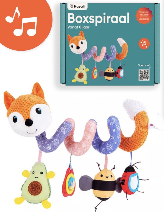 HAYALI®Boxspiraal Speelgoed Baby 0 Jaar voor Babybox/Kinderwagen - Autostoelspeeltje Jongen & Meisje - Activiteitenspiraal Knuffel- Oranje van HAYALI®