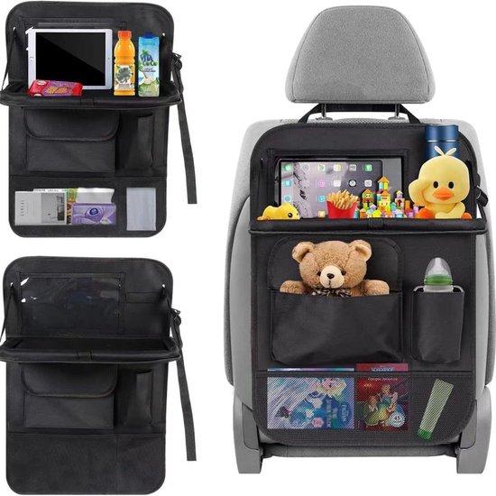 Hearyoo Auto Stoel Organizer – Achterbank Organizer met Opvouwbare Tafel – Waterdichte Oxford Auto Opbergtas – Stoelbescherming – Zwart van Merkloos