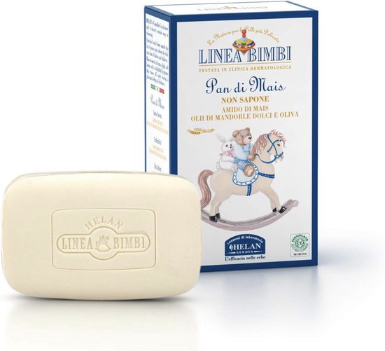 Helan, Linea Bimbi biologische vaste zeep met maïszetmeel - Baby- en kinderreiniger voor de gevoelige huid met zoete amandel en olijf, zonder conserveringsmiddelen - Hand- en lichaamszeep, 100 ml - Gemaakt in Italië van Helan