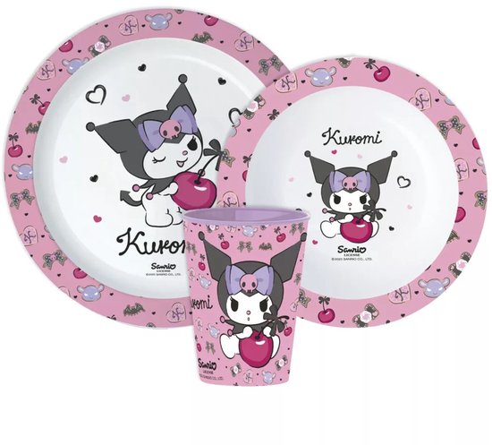 Hello Kitty – Kuromi kinderserviesset 3-delig – Bord, kom en beker - ontbijt - lunch - diner van Merkloos