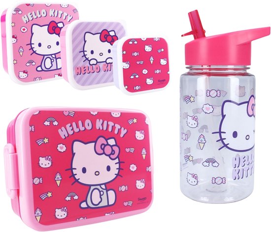 Hello Kitty Lunchset; Fles, Lunchbox en 3-in-1 Snackbox van Hello Kitty