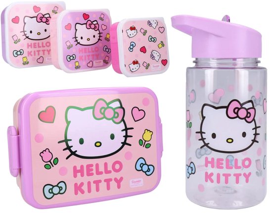 Hello Kitty Lunchset - Lunchbox - Drinkfles - 3 Snackboxen - Meerkleurig