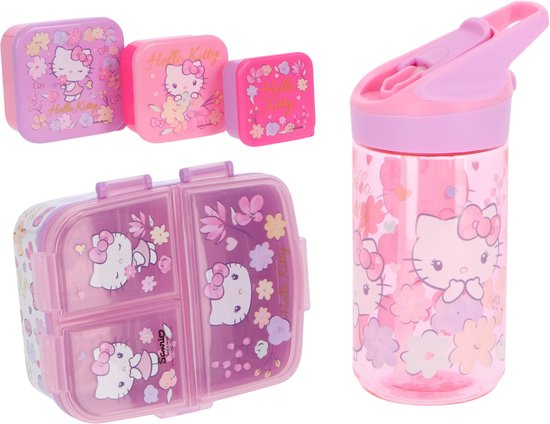 Hello Kitty lunchset; lunchbox, snackbox en drinkfles