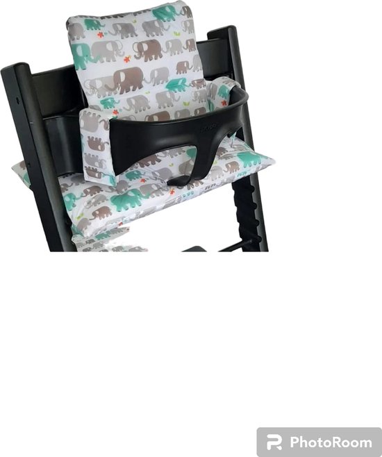 Heppie Baby - Kinderstoelbekleding - Geschikt voor Stokke Tripp Trapp - Waterdicht - Stoelverkleiner - Kinderstoel - Kussenset - Olifant van Heppie Baby