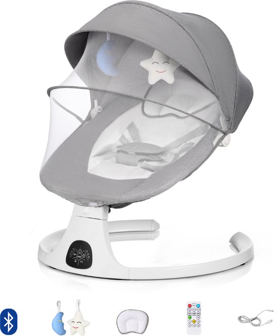 HeppieBabie Elektrische Wipstoel - Muziek en Swing Opties - 5 Punts Gordel - Babyschommel- Schommelstoel - Baby Swing - Met Ebook van HeppieBabie
