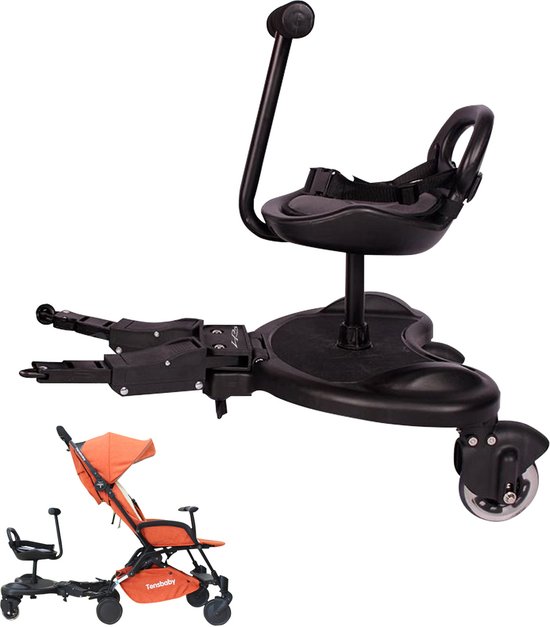 HeppieBabie - Meerijdplankje Deluxe - Met Zitje - Voor Kinderwagen/Buggy - Buggy Board - Met Ebook - Universeel