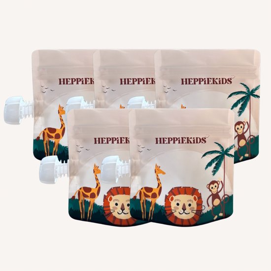 Heppiekids® - Herbruikbare knijpzakjes – Set van 5 – BPA-vrij - Hervulbare knijpzakjes - Voor babyvoeding - Knijpfruit Zakjes – Herbruikbaar – BPA-vrij & - Hervulbaar - Babyhapjes - Squeeze pouch - Snacks & knijpfruit - Knijpfruit zakjes van Heppiekids