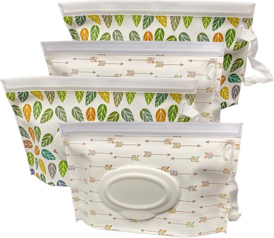 Herbruikbare Dispenser voor Nat Wipes (4 Stuks) - Vuilniszakken voor Baby Luiers, Refillbare Reis Pouch Houder voor Vochtige Doekjes, Houdt Doekjes Vochtig en Fris