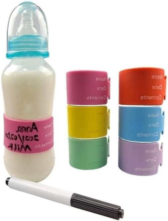 Herbruikbare Fles Labels - Siliconen Markers - Spullen Identificeren - Waterdicht en Rekbaar - 6 Stuks - Meerkleurig