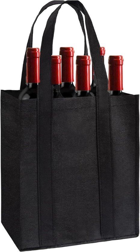 Herbruikbare Flessentassen met Handvatten, Geschikt voor Reizen, Kamperen en Winkelen, Zwart, Wasbaar en Duurzaam