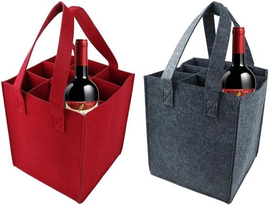 Herbruikbare Flessentassen Set van 2, Geschikt voor 9 Flessen, Ideaal voor Feesten, Reizen en Picknicks in Rood en Grijs