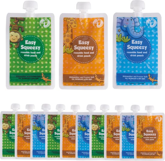 Herbruikbare knijpzakjes 170 ml 3 stuks( blauw, groen, oranje) van Squiz