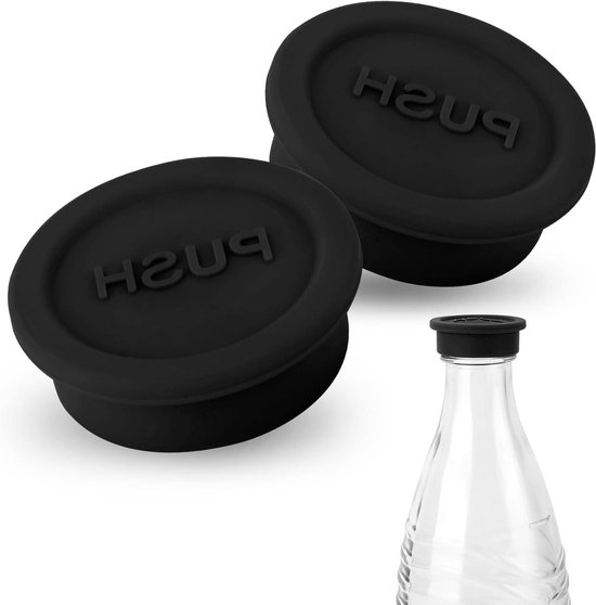 Herbruikbare siliconen doppen voor frisdrankflessen - set van 2 - zwart - compatibel met glazen Sodastream fles - afsluitdop voor waterflessen van Merkloos