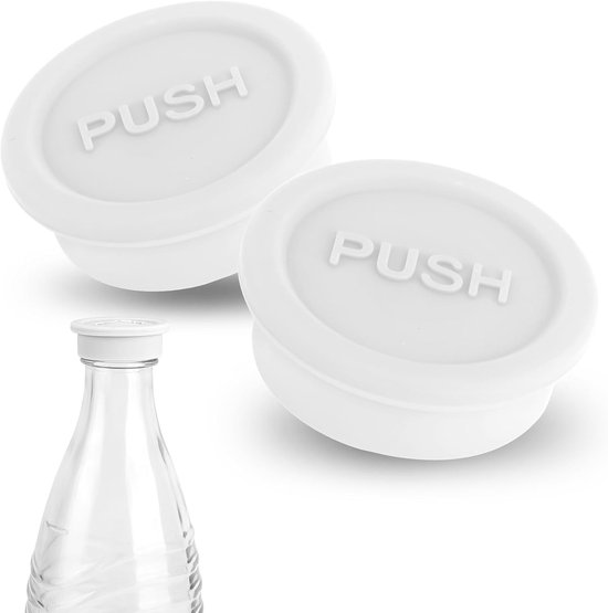 Herbruikbare Siliconen Frisdrankflesdop, 2 Stuks, Waterfles Afsluitdop, Compatibel met Glazen Fles, Sodastream, Wit