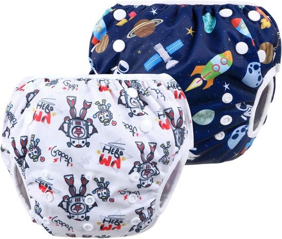Herbruikbare zwemluier voor baby's, UV-bescherming, comfortabel en verstelbaar, ideaal voor zwemlessen en vakanties, 2-pack van Merkloos