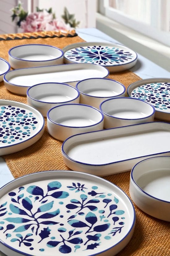 Hermia Concept - Ontbijtset - 14-delig - Blauw en Wit