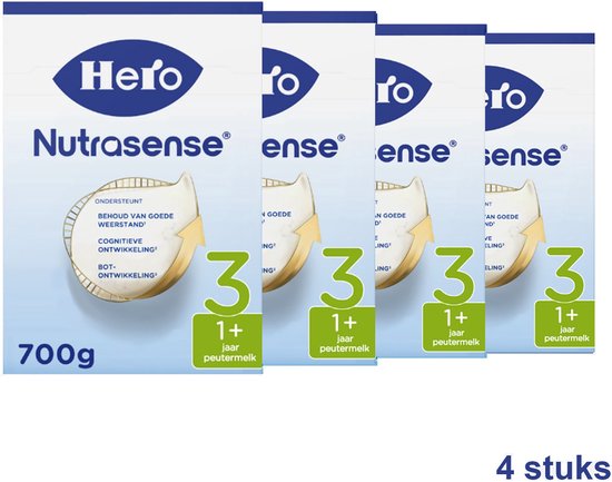 Hero Nutrasense Classic 3 (1+ Jaar) - Peutermelk - Flesvoeding - met Melkvet - Palmolievrij - 4 x 700 gram van Hero