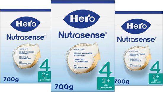 Hero Nutrasense Classic 4 (2+ Jaar) - Peutermelk - Flesvoeding - met Melkvet - Palmolievrij - 3 x 700 gram