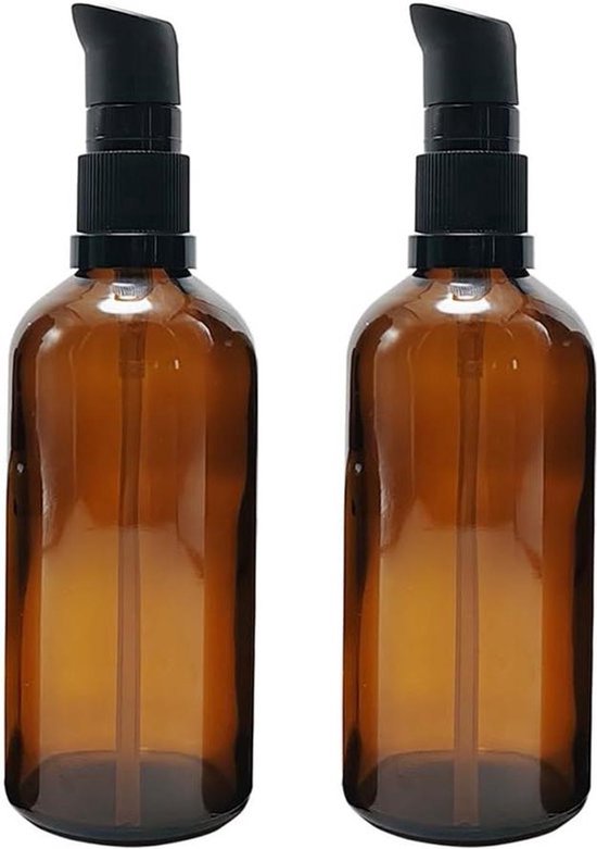 Hervulbare Amber Glas Lotion Pomp Fles - Draagbare Zeep Dispenser - Reizen Containers voor Shampoo, Cosmetica, Olie - 100ml - 2 Stuks