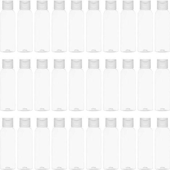 Hervulbare vloeistofcontainers voor cosmetica 60 ml - lege flesjes - herbruikbare plastic flesjes - reisformaat - toner, lotion en conditioner - geschikt voor toiletartikelen - transparant - 30 stuks