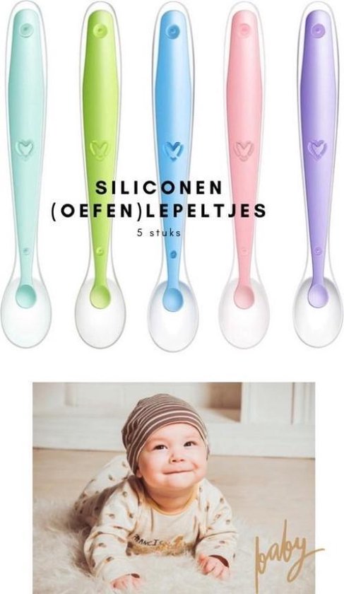 Het blije snoetje - Siliconen baby lepels met soft tip - eetlepel - lepel - lepeltjes - babybestek - babylepel - kinderlepel - kinderbestek - 100% BPA vrij - 5 stuks van Het blije snoetje