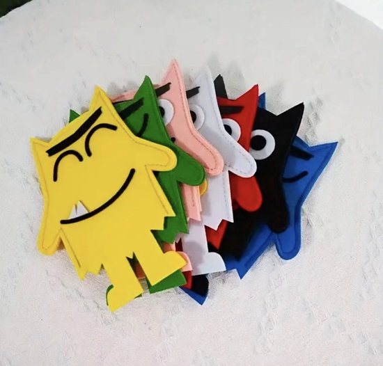Het kleurenmonster handpoppen - kleurenmonster handpoppen - vilten handpoppen - 7 stuks - zonder boek